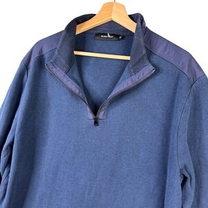 Bugatchi Mens XL Blue Mixed Media Quarter Zip Pullover Cotton Blend Sweater